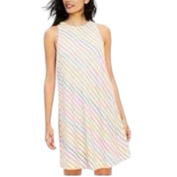 $3/15 Lou & Grey /Loft Rainbow Stripe Textured Dress Size S (fits like M) - Picture 1 of 7